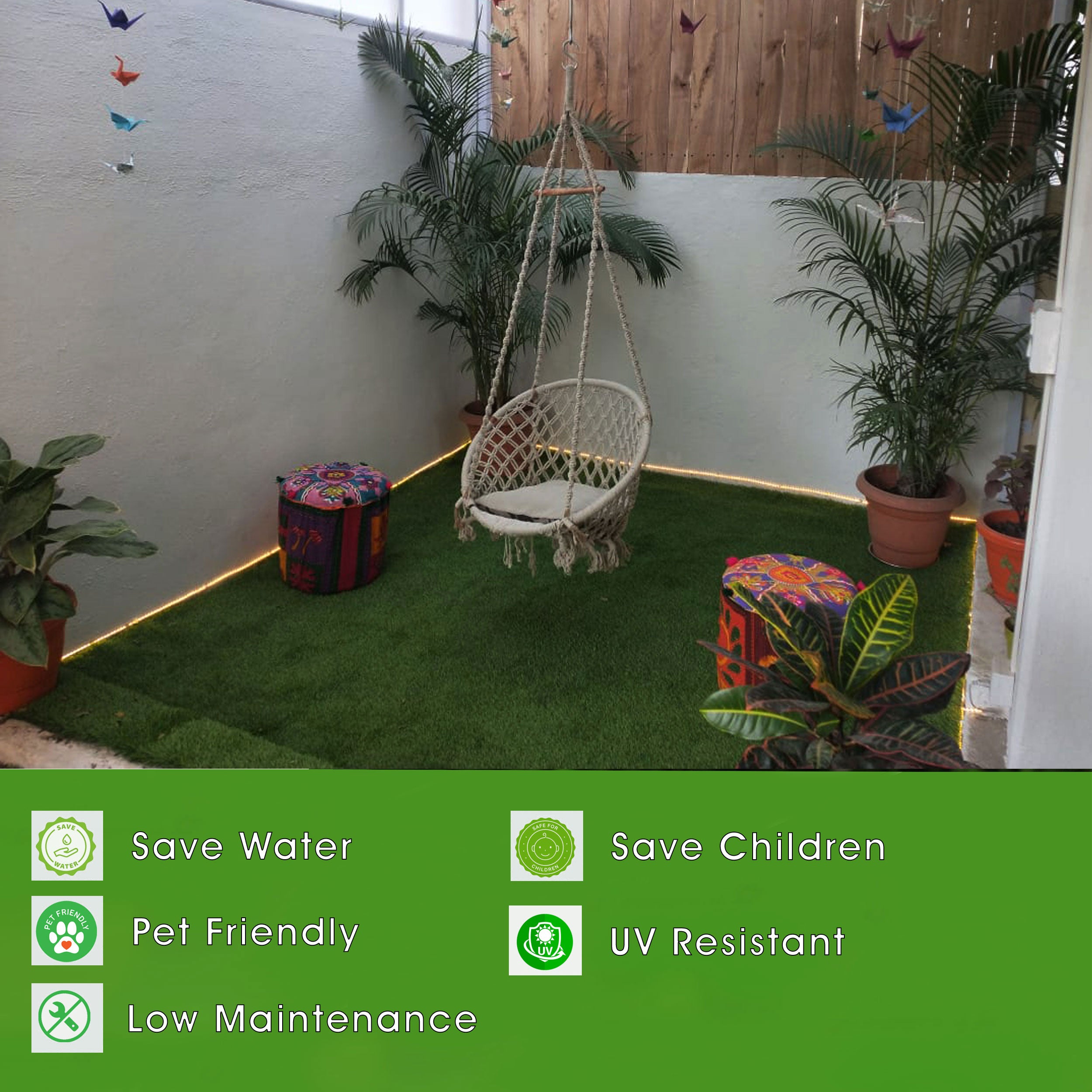 40mm Emerald Artificial Grass 6.5 Feet Width PE & PU Material Grass For Indoor And Outdoor Use