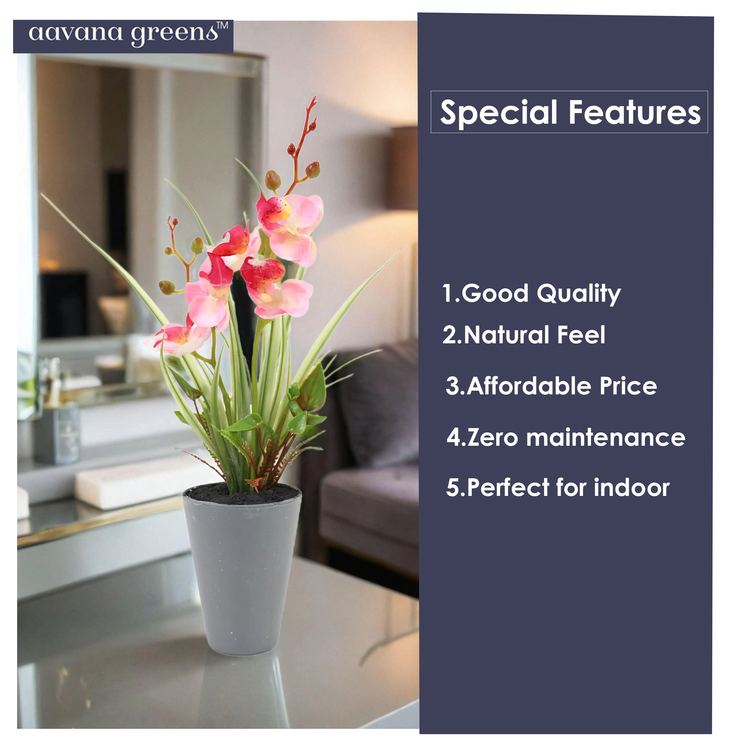 Aavana greens Artificial Bonsai Plant, Orchid Artificial Flowers Plant, Artificial Decorative Plant Home Office Indoor and Outdoor Decoration Option 1