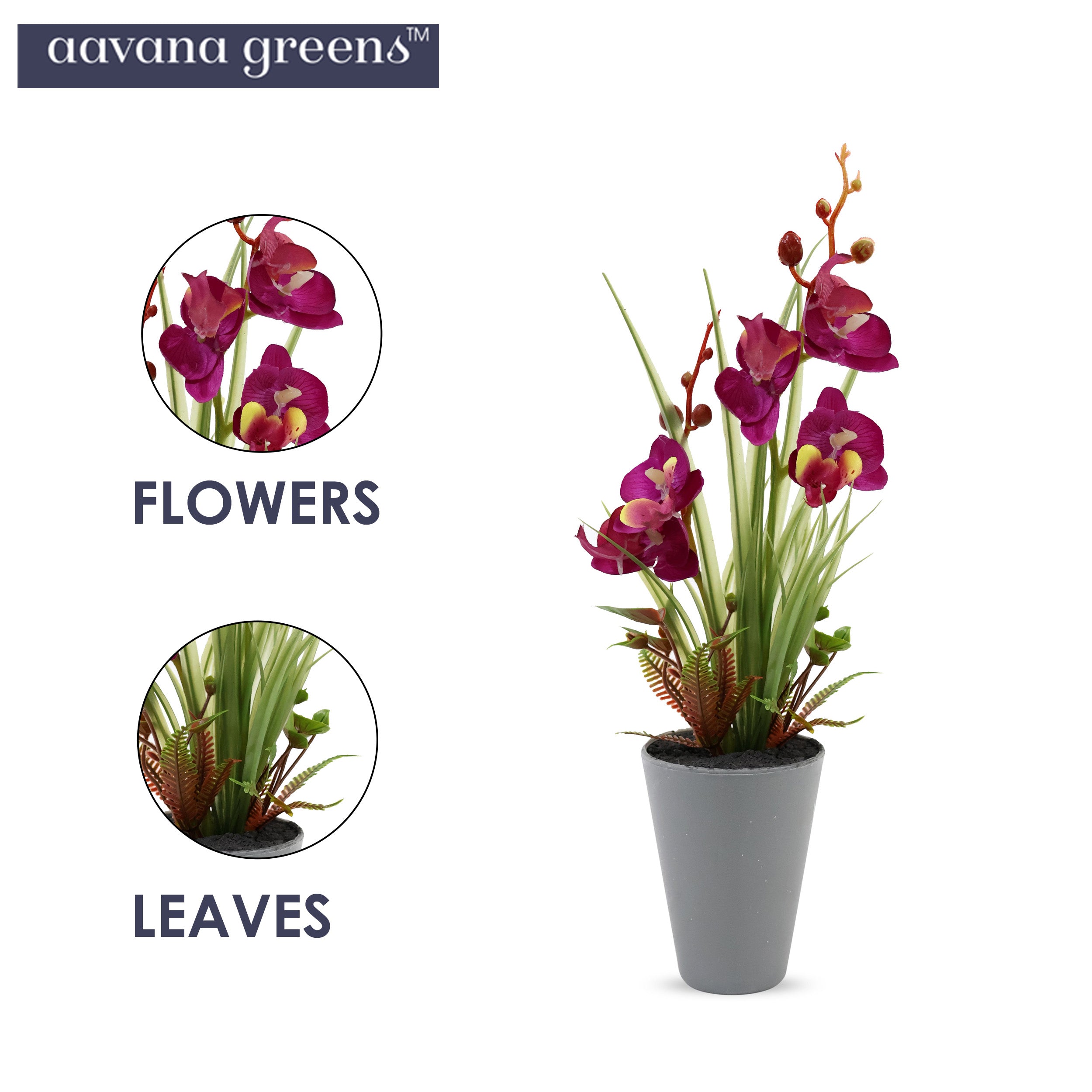 Aavana greens Artificial Bonsai Plant, Orchid Artificial Flowers Plant, Artificial Decorative Plant Home Office Indoor and Outdoor Decoration Option 1