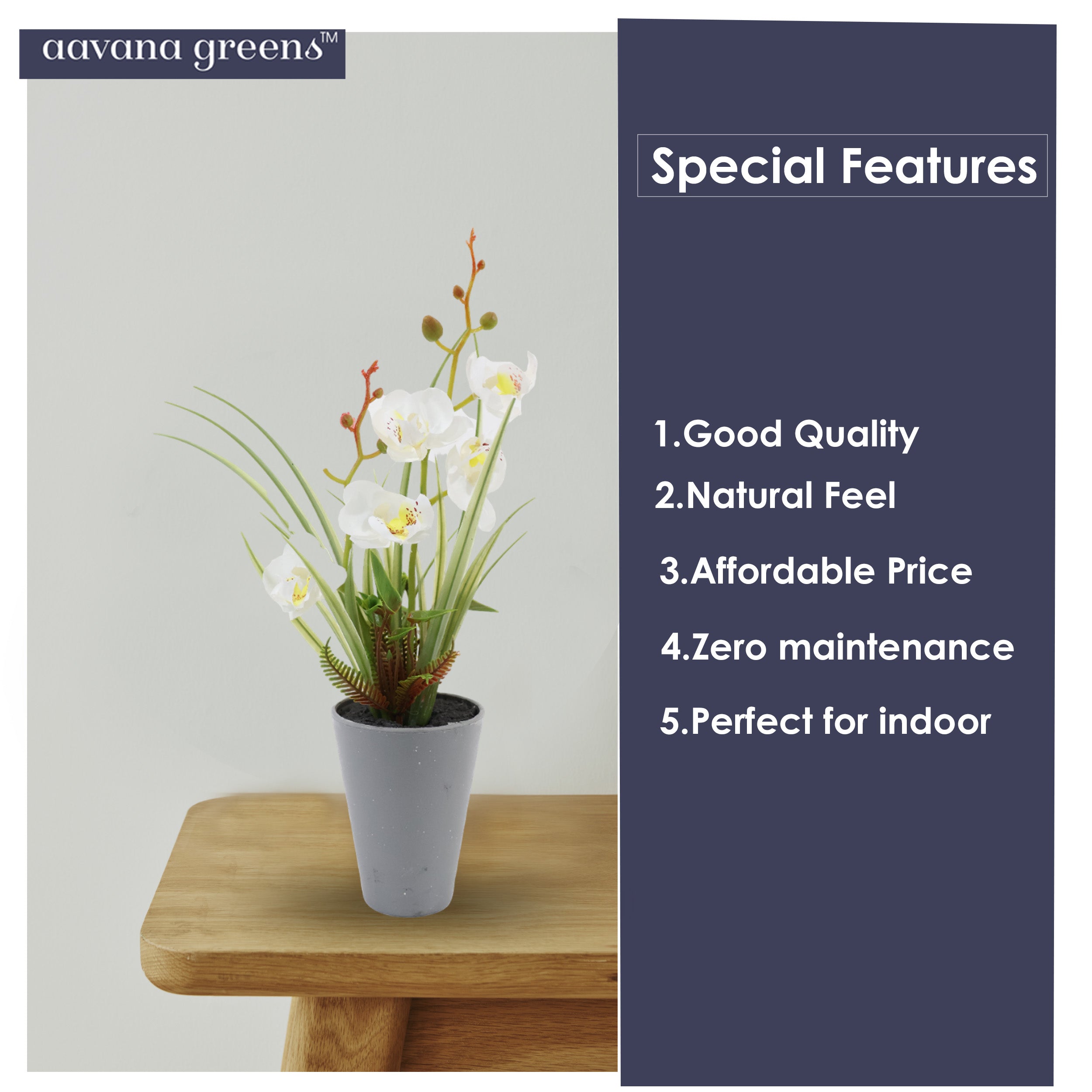 Aavana greens Artificial Bonsai Plant, Orchid Artificial Flowers Plant, Artificial Decorative Plant Home Office Indoor and Outdoor Decoration Option 1