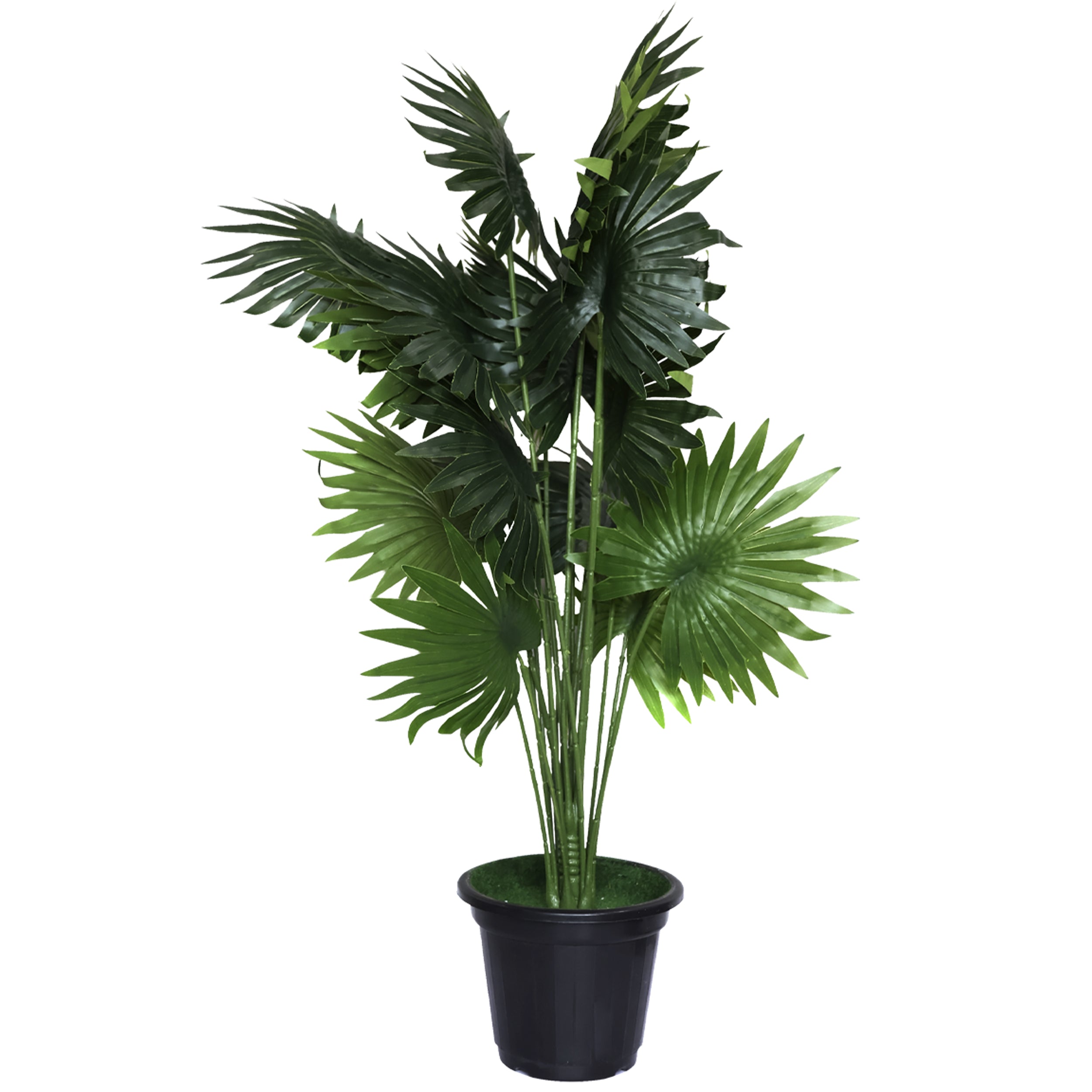 AAVANA GREENS 30" Floret Artificial Fan Palm with Basic Black Pot, Home Décor, Office Decor Indoor Green Plant