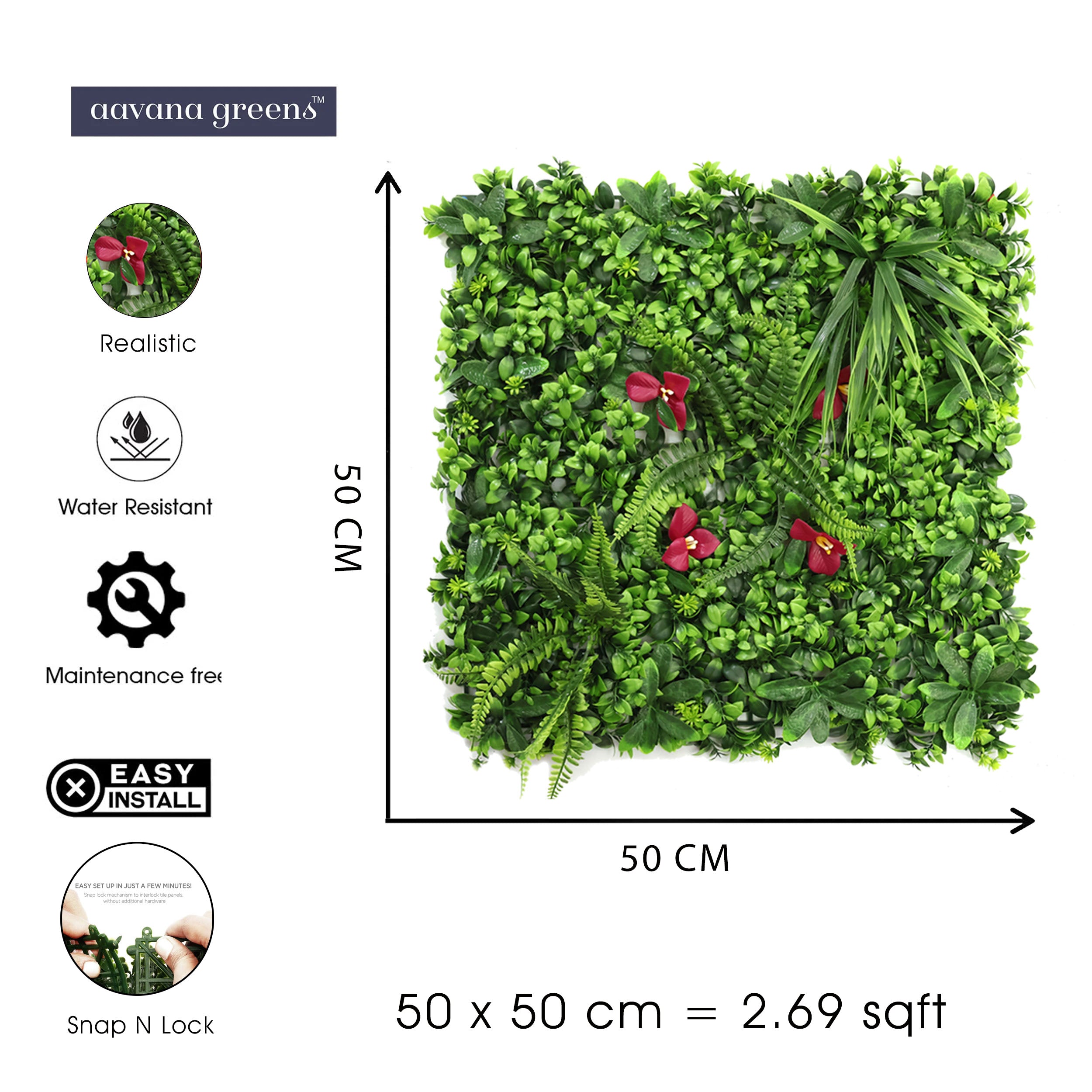 Artificial Vertical Garden Wall Panel 50X50 CM